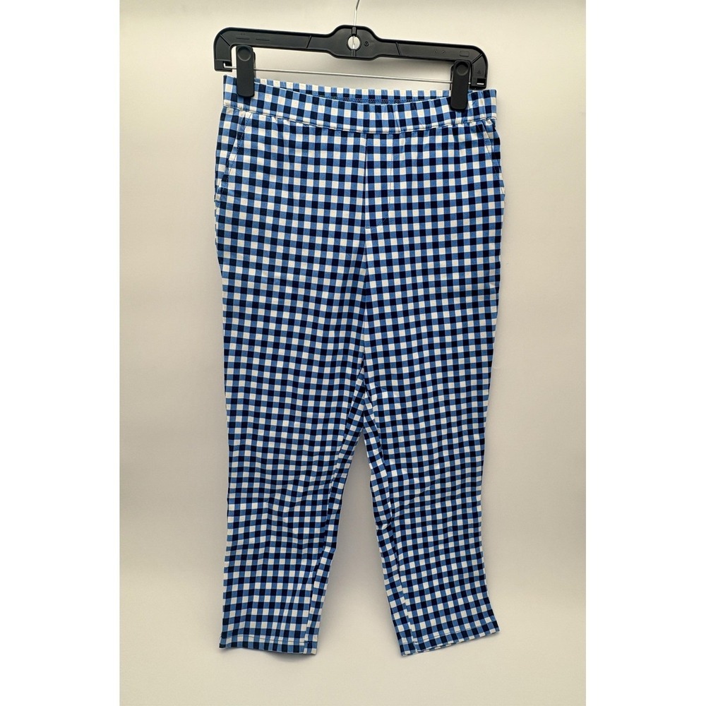 Lemon Way Pants Womens 4 Blue White Gingham Check Pull On‎ Stretch Ankle Slim